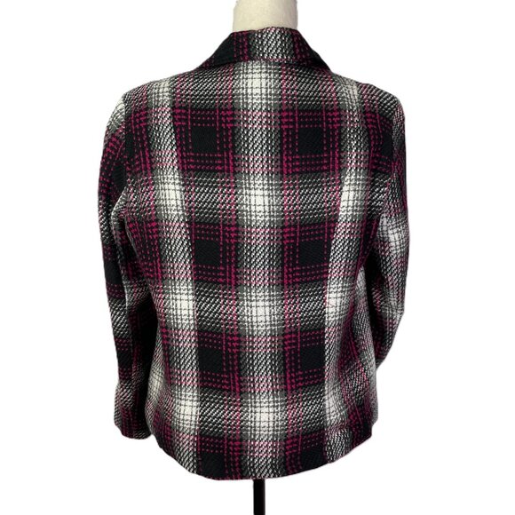 Kim Rogers Plaid Blazer Pink Black Gray Classic Tailored Lined Size 12P - Picture 4 of 15